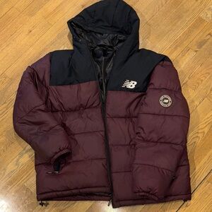 New Balance Men's Black and Dark Red Puffer Jacket